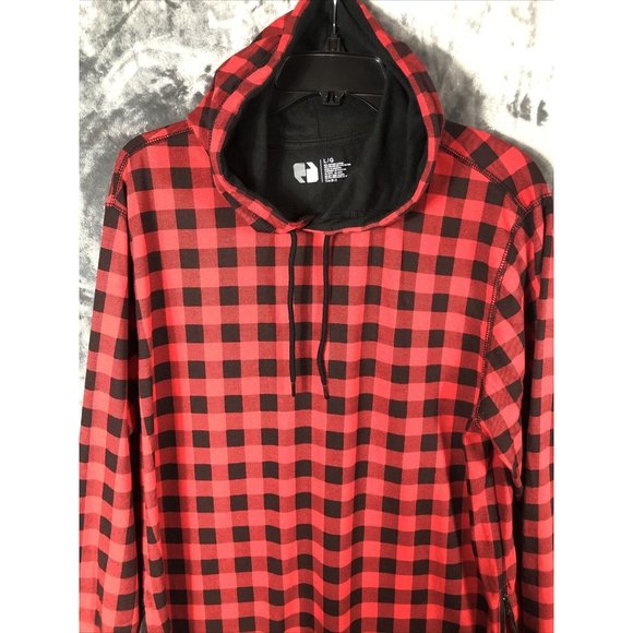 Red & Black Plaid Hoodie Men’s Large Long Sleeve With Side Zippers - Picture 5 of 16